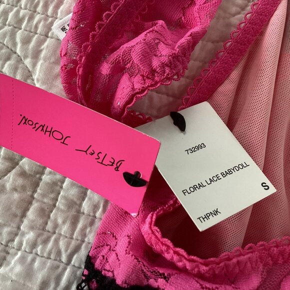 NWT Betsey Johnson Floral Lace Babydoll and Thong Set Slip Dress Size S Nightie - Picture 5 of 10